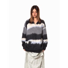 批发美式覆古不规则撞色条纹毛衣<b class='q'>男</b>女秋冬新款慵懒风彷貂polo领针织衫