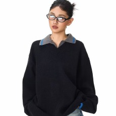 批发春秋美式潮牌假两件<b class='q'>衬衫</b>领卫衣男女重磅宽松休闲百搭情侣打底上衣