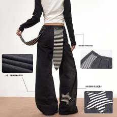 批发美式复古星星兔子高腰牛仔裤女直筒宽松设计感微喇阔腿裤