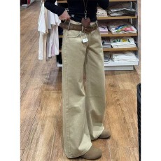 批发美式卡其色小个子低腰不贴微喇牛仔裤女秋季马蹄显瘦喇叭拖地裤