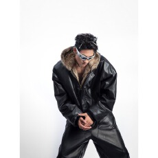 批发重磅复古廓形毛皮草外套羊绒双面穿皮质拼接加厚宽松<b class='q'>棉衣</b>