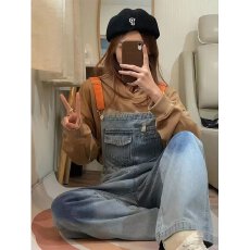 批发复古牛仔背带裤春夏季新款2025年高腰宽松显瘦减龄韩版连体阔腿裤