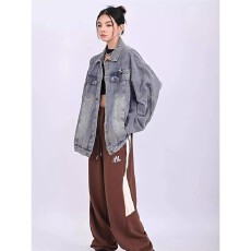 批发美式复古水洗牛仔<b class='q'>外套</b>男女春秋设计感高街情侣宽松休闲百搭夹克潮