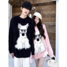 批发貂毛四公分刷毛情侣秋冬毛衣男女韩版宽松法式针织衫<b class='q'>外套</b>潮