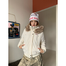 批发美式复古高级感可拆卸毛领连帽棉服<b class='q'>外套</b>男女冬季宽松派克服棉衣