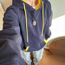 批发华棉复合解构港风潮牌拼色连帽卫衣男女春秋重磅套头衫廓形外套