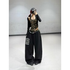 批发迷彩新风格拼接运动裤女kpop爵士<b class='q'>舞蹈服装</b>2025秋冬新款休闲卫裤