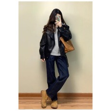 批发<b class='q'>春</b>季韩版2025新款宽松帅气大翻领百搭机车服长袖PU皮衣外套女潮酷