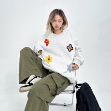 批发秋冬新款男女<b class='q'>卫衣</b><b class='q'>潮牌</b>圆领打底刺绣长袖无帽简约潮流宽松上衣