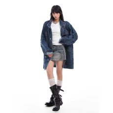 批发美式复古水洗毛边圆领牛仔外套女2025<b class='q'>春</b>秋新款高级感宽松夹克上衣