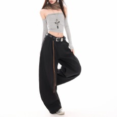 批发黑色阔腿裤女春秋新款宽松休闲窄版显瘦直筒垂感高级感<b class='q'>西装</b>裤<b class='q'>男</b>潮