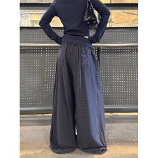 批发美式条纹阔腿休闲裤女2025秋冬新款<b class='q'>设计</b>感高腰直筒宽松显瘦运动裤