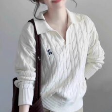 批发老钱风polo领刺绣麻花针织衫女<b class='q'>夏</b>季穿搭小众短袖绝美内搭T恤上衣
