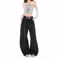 批发黑色阔腿裤女春秋新款宽松休闲窄版显瘦直筒垂感高级感<b class='q'>西装</b>裤<b class='q'>男</b>潮