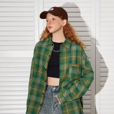 批发野生阿子潮牌磨毛格子<b class='q'>衬衫</b>女秋季复古美式宽松长袖<b class='q'>衬衣</b><b class='q'>情侣</b><b class='q'>外套</b>潮