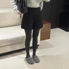 批发<b class='q'>设计</b>感短裤女冬季新款高腰亮闪闪显瘦A字阔腿靴裤外穿打底靴高腰