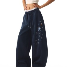 批发爵士嘻哈运动休闲裤美式卫裤宽松直筒垂坠感拖地裤灰色运动阔腿裤