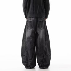 批发美式复古高街破洞做旧弯刀牛仔裤男女宽松直筒嘻哈阔腿裤子