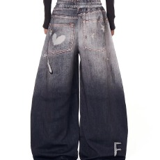 批发喷漆手绘涂鸦卡通动漫<b class='q'>牛仔裤</b>男女高街ing宽松嘻哈长裤街头潮牌