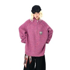 批发美式小高领拉链慵懒软糯毛衣<b class='q'>情侣</b><b class='q'>韩版</b>设计感小众通勤针织衫潮