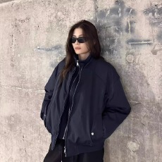 批发黑色<b class='q'>棒球</b>棉<b class='q'>服外套</b>女2024秋冬新款宽松休闲夹棉飞行员夹克