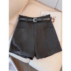 批发大码秋冬毛呢裤子高腰灰色小个子阔腿靴裤a字休闲显瘦口袋短裤女