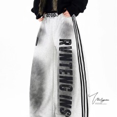 批发时尚裤子女美式复古运动卫裤潮牌嘻哈高个子阔腿休闲宽松直筒裤