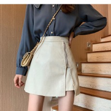 批发2025秋冬小皮裙<b class='q'>半身裙</b><b class='q'>女</b>时尚不规则黑色PU皮短裙高腰a字包臀裙子