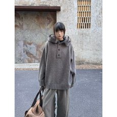 批发重磅北极绒大毛领冬季众优汇套头加厚毛衣外套女连帽针织衫上衣