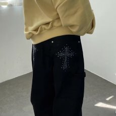 批发直筒新概念牛仔裤女春秋美式铆钉设计感阔腿裤子潮牌宽松<b class='q'>休闲裤</b>