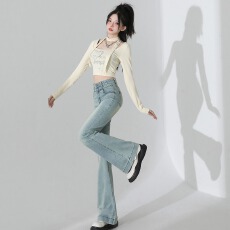 批发秋冬新款美式复古大码<b class='q'>胖</b>mm<b class='q'>时尚</b>百搭显瘦高级感弹力牛仔裤女马蹄裤