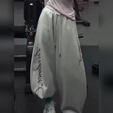 批发纯棉复合380美式<b class='q'>街头</b>爵士舞运动裤女字母印花宽松直筒嘻哈卫裤