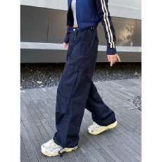 批发2026<b class='q'>潮</b>流美式复古口袋装饰工装伞兵裤情侣宽松休闲直筒阔腿跳舞裤