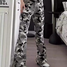 批发<b class='q'>潮</b>流美式高街迷彩多口袋工装裤男女复古<b class='q'>潮</b>牌百搭直筒休闲裤简约