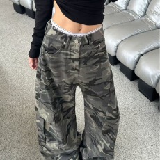 批发美式复古多口袋工装迷彩裤男女款<b class='q'>潮</b>牌高街痞帅直筒阔腿弯刀裤<b class='q'>潮</b>流