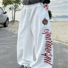 批发美式情侣装复古侧边字母刺绣休闲卫裤男女宽松直筒阔腿长裤<b class='q'>潮</b>ins