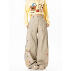 批发美式复古刺绣宽松弯刀裤男女春秋高街cleanfit休闲阔腿长裤