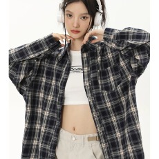 批发春季日系复古格子长袖衬衫男女美式<b class='q'>街头</b>潮牌宽松bf风新款休闲衬衣