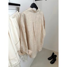 批发老钱风复古蕾丝拼接亚麻长袖衬衫女春秋设计感小众宽松减龄衬衣