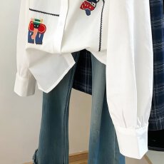 批发日系甜美风减龄卡通绣花白色<b class='q'>衬衫</b>女2026春夏新款长袖<b class='q'>衬衣</b>