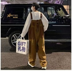 批发双面工装背带裤休闲二罗<b class='q'>工装裤</b>宽松直筒裤阔腿裤吊带<b class='q'>镰刀</b>长裤子