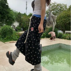 批发日系新概念黑色波点阔腿裤女2026夏季新款时尚百搭高腰七分裤子