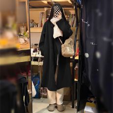 批发少女粉毛呢大衣<b class='q'>中长款</b>加绒 2025*款秋冬保暖小众百搭慵懒风