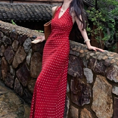 批发原版面料+胸垫波点红裙夏绝美包臀鱼尾裙性感挂脖吊带<b class='q'>连衣裙</b>