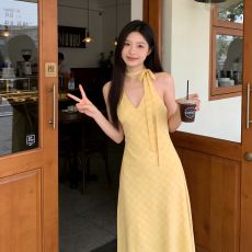 原版做法 有胸垫内衬加拉链女法式气质V领泰国海边旅游度假长裙