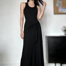 批发原版质量 260克人棉随心裁 初夏穿搭黑色无袖背心<b class='q'>连衣裙</b>女收腰