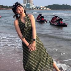 批发原版做法，韩国网+夏季新款绿色碎花绝美<b class='q'>韩版</b>度假风气质显瘦百搭