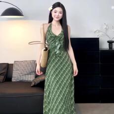 批发原版做法 有胸垫内衬加拉链 长裙甜美A字连衣裙清新度假风露背