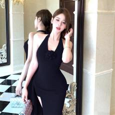 批发原版有胸垫 秋冬款气质内搭御姐收腰显瘦开叉包臀长裙子