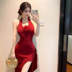 批发原版做法 有胸垫 露背长裙新款名媛礼服打底开叉修身显瘦包臀裙子